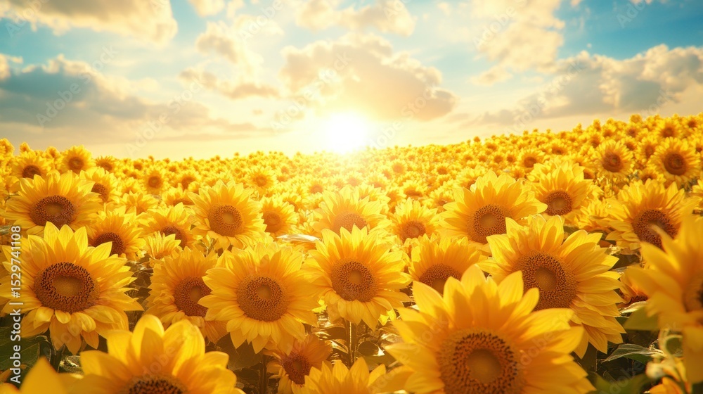 Fototapeta premium Sunflowers field at sunset