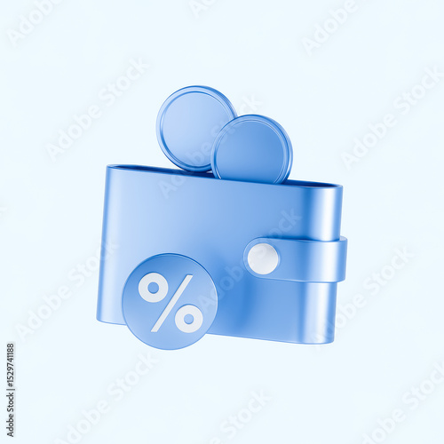 3D Wallet with Coins and Discount Percentage Icon