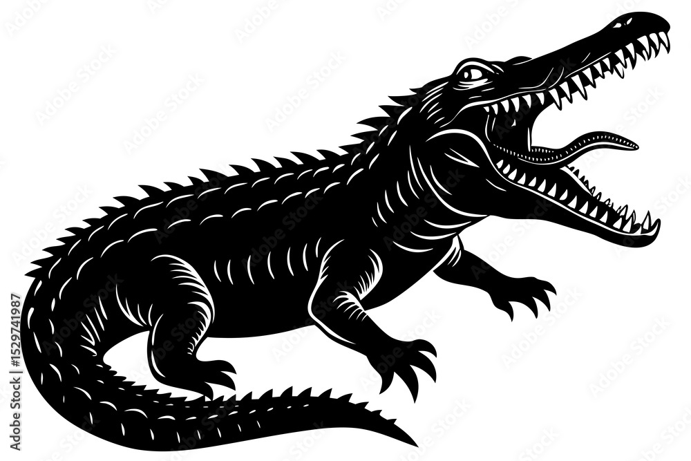 Fototapeta premium Aggressive black and white crocodile illustration