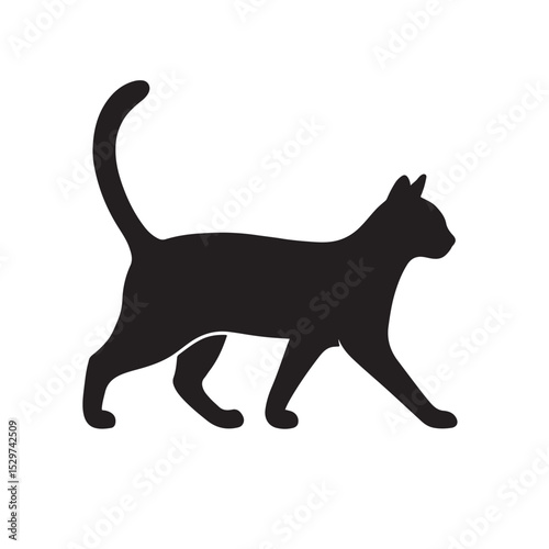 Graceful Cat Silhouette Walking Calmly with Raised Tail Proudly