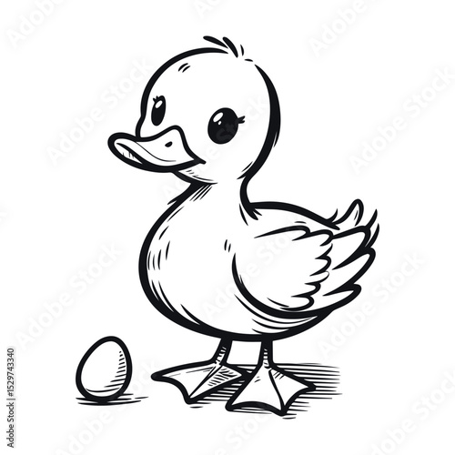 Cartoon duck and egg illustration, on transparent background, vector