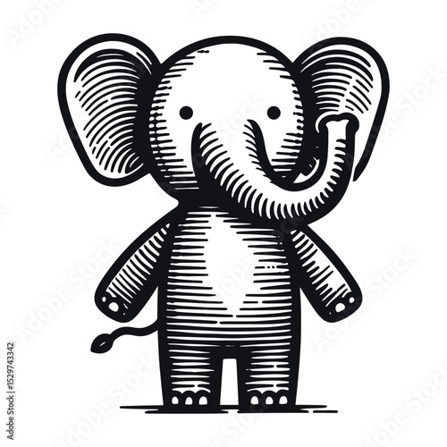 Cartoon elephant standing illustration, on transparent background, vector