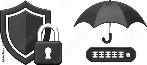 Understanding cybersecurity protection shield padlock and password umbrella security concept editable stock vector illustration