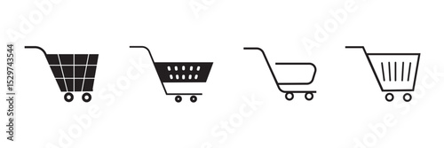 shopping cart icons set for web and UIUX design. Vector objects isolated on a white background, Shop cart icon set, buy and sale symbol. Full and empty shopping cart. Shopping basket icon sign