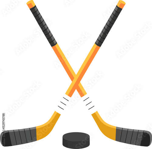 Hockey sticks and puck illustration for sports equipment and ice hockey game equipment and gear design editable stock vector illustration