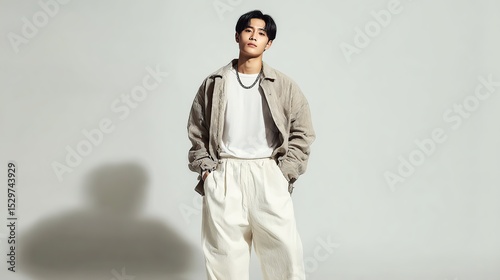 Stylish Korean Man Posing in Casual Outfit
