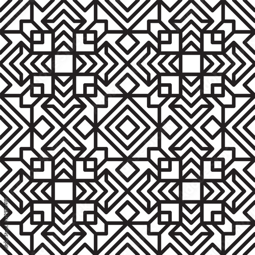 Geometric Seamless Line Art Pattern Black and White Monochromatic Design