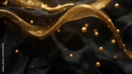 Golden Beads Dancing on Dark Fabric