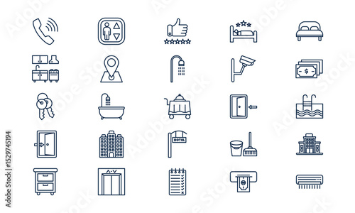 Hotel icon representing hospitality, travel accommodation, and guest services in outline style