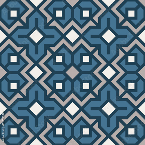 Geometric Seamless Pattern with Repeating Square and Diamond Shape Ornament