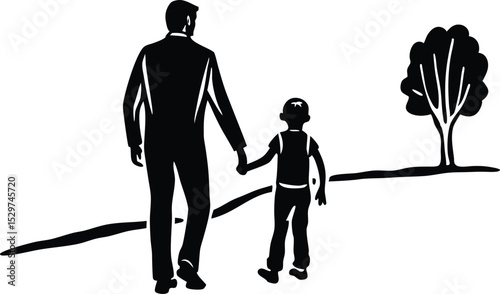 Dad and Child Walking Together Holding Hands – Heartwarming Family Vector Illustration