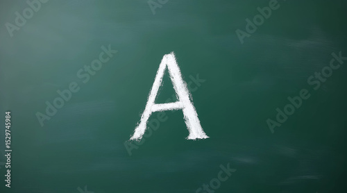 Capital Letter A Drawn with Chalk on Green Classroom Blackboard.