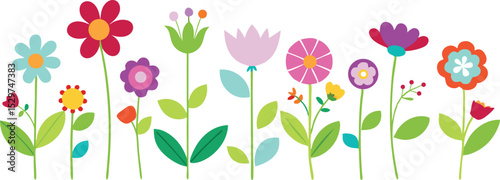 Whimsical Garden of Cheerful Flowers Vector