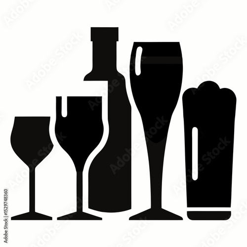 Red and white wine bottles and glasses isolated for a celebratory drink