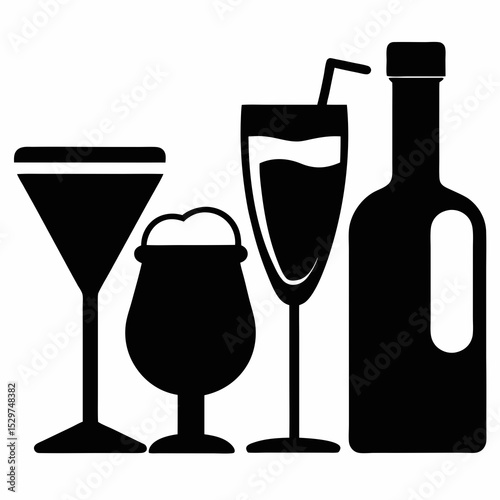 Margarita cocktail icon. Cocktail margarita glass icons set. Line and flat icon - stock vector.
