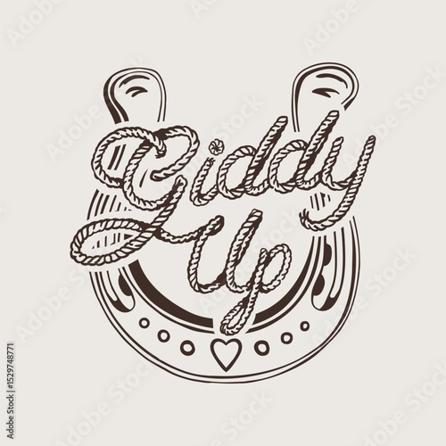 Giddy Up Horseshoe Western Typography Design