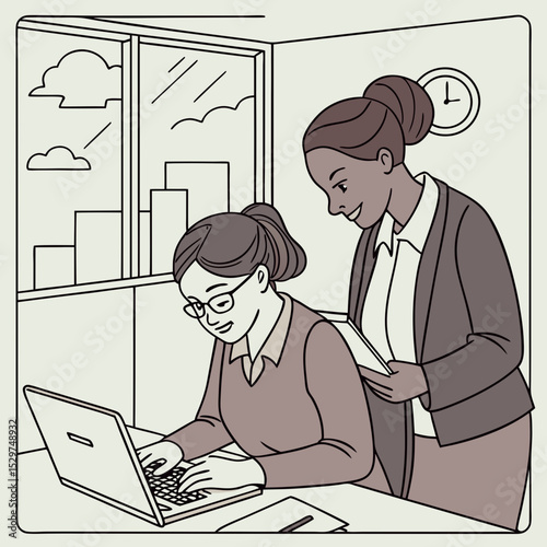 Two Businesswomen Working Together in Office