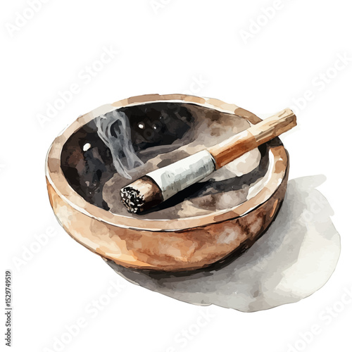 Ashtray, watercolor drawing vector, high quality, isolated on a white background.