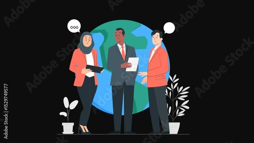 High Quality Premium 4K 2D Cartoon Animation for Business Strategic Consulting and International Business Cooperation with Transparent Background for Corporate and Marketing Use