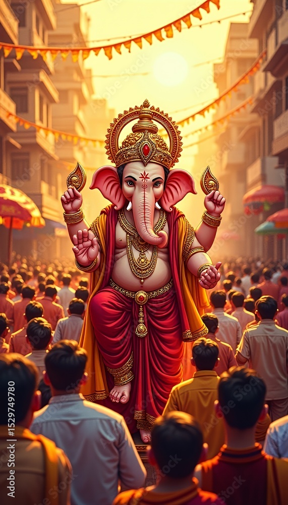 Fototapeta premium Lord Ganesha Procession at Sunrise