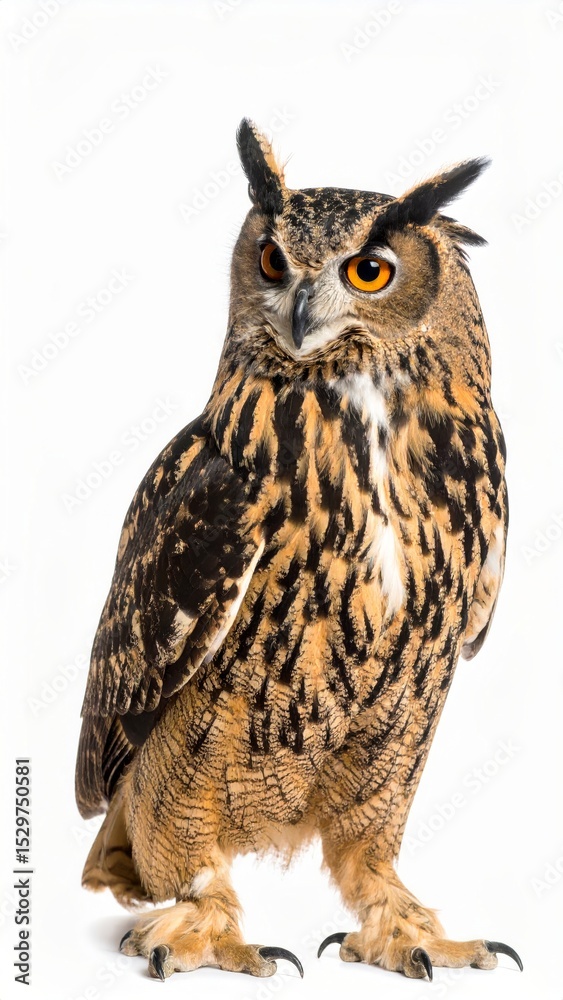 Fototapeta premium Owl sitting on white background, no shadow