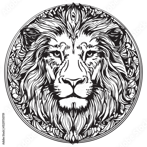 a lion head with a wreath around it