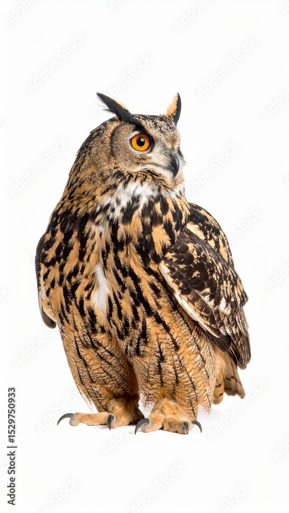 Fototapeta premium Owl sitting on white background, no shadow