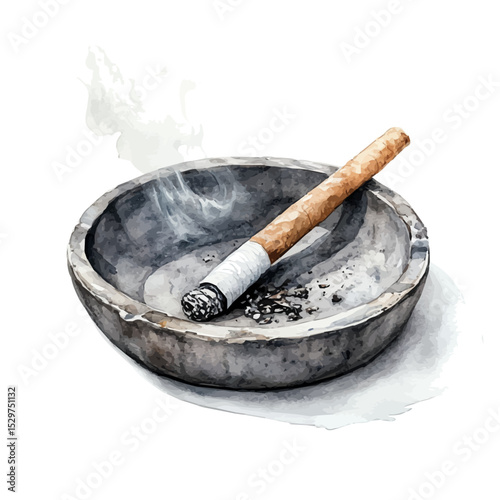 Ashtray, watercolor drawing vector, high quality, isolated on a white background.
