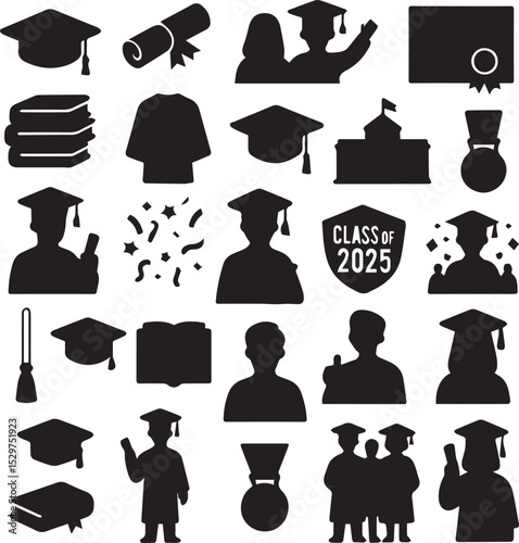 Graduation Icon Set – Cap, Diploma & Academic Vector Pack