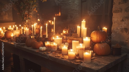 Warm autumnal candlelit table setting