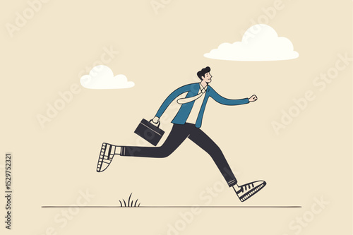 Business efficiency booster, increase productivity and increase performance, innovation and business advantage concept, smart businessman running fast with elastic spring bouncing on the shoes.