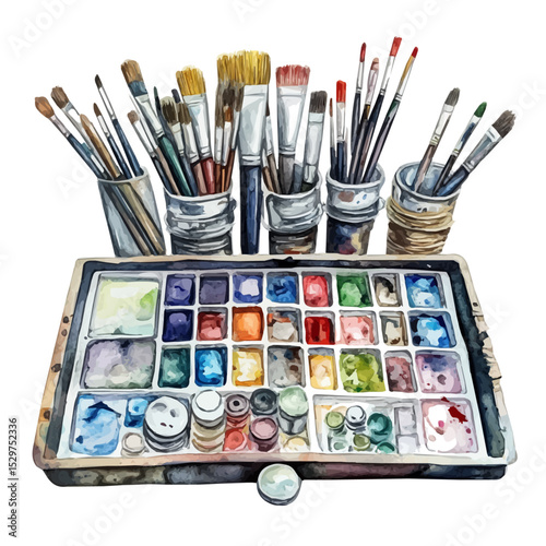 Art Supplies, watercolor vector, high quality, isolated on a white background.
