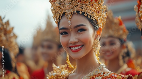 Smiling woman in traditional Southeast Asian attire