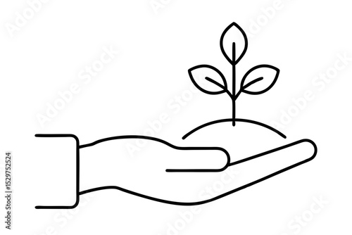 Hand and Seedling Silhouette – Eco Growth Icon Vector on White Background


