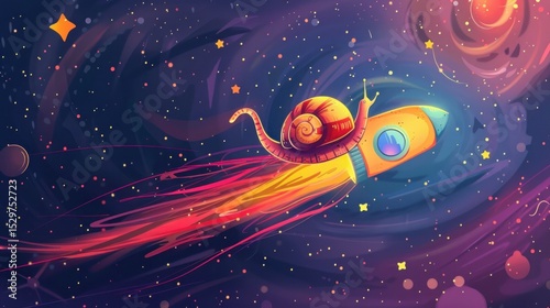 Snail astronaut in space rocket