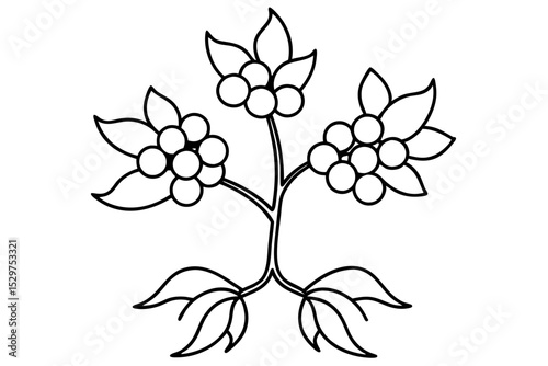 Vibrant Berry Bush Illustration with Lush Green Leaves – Natural and Fresh Design

