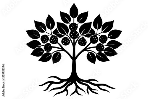 Vibrant Berry Bush Illustration with Lush Green Leaves – Natural and Fresh Design

