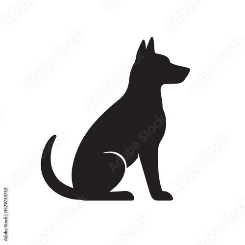 Silhouette of Sitting Dog in Calm and Alert Position