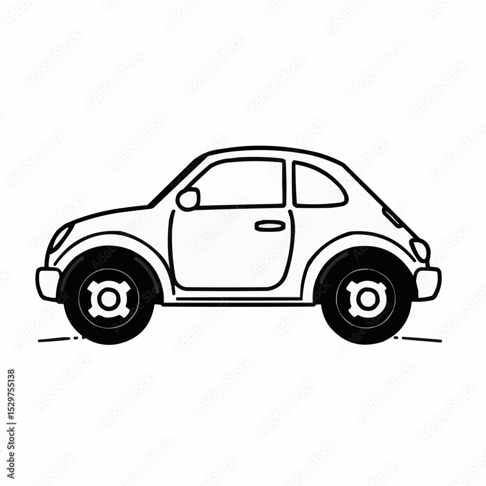 Fototapeta premium Black and white retro car illustration.