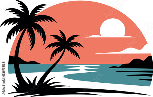 Sunset Sunrise Tree Forest Logo Design Vector