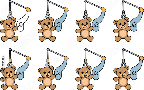 Repeating baby crib mobile design with cute cartoon teddy bears