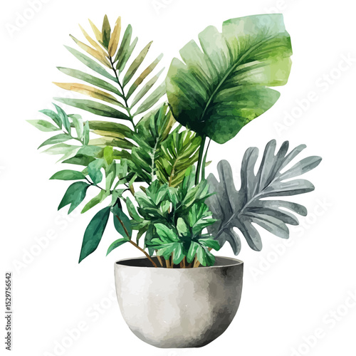 watercolor vector of Artificial Plants, high quality, isolated on a white background.