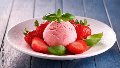 strawberry ice cream dessert with basil