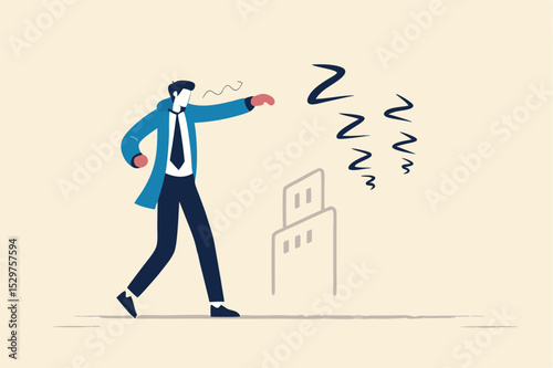 Procrastination and laziness, productivity and professional to fight with resistance and sleepy concept, alert businessman have some coffee wearing boxing gloves to fight with lazy sleepy symbol.