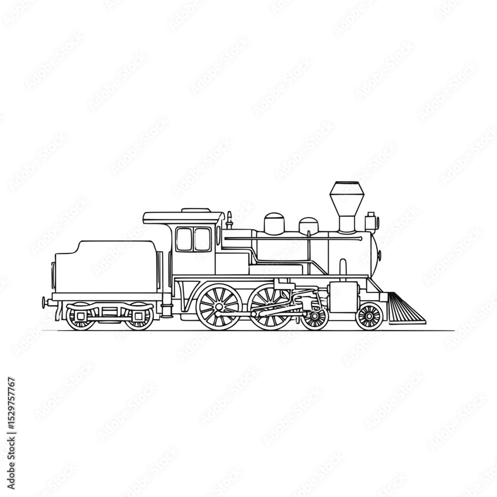 Fototapeta premium Vintage steam locomotive illustration in black and white design 