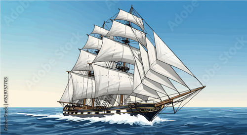 Classic Sailing Ship - Historical Nautical Voyage Vector
