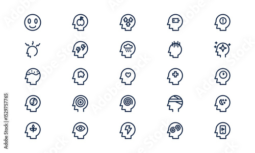Mental health icon representing emotional wellbeing, psychological care, and self-awareness in outline style