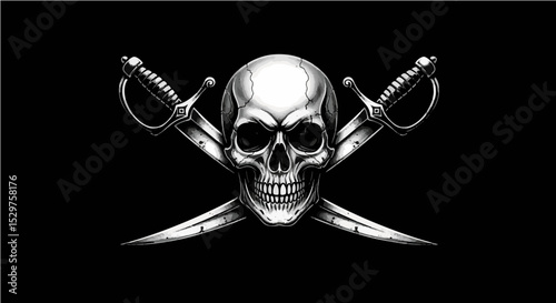 Aggressive Skull with Katana Blades - Warrior Death Symbol
