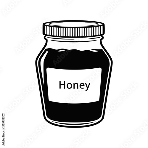 Jar of honey with label on white background  