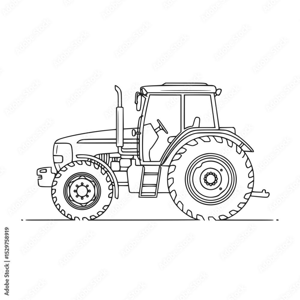 Obraz premium Line art illustration of a classic tractor in profile view 